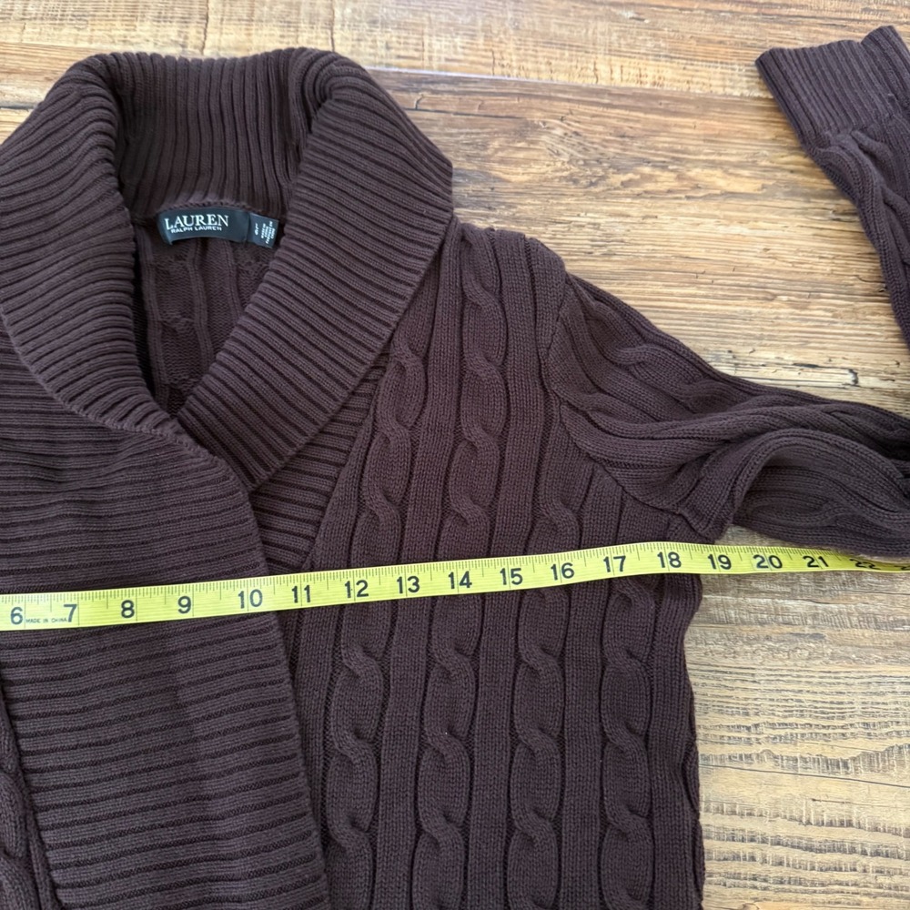 Lauren Ralph Lauren Cardigan Wrap Womens Large Brown Cable Knit Buckle Shawl - Picture 8 of 13